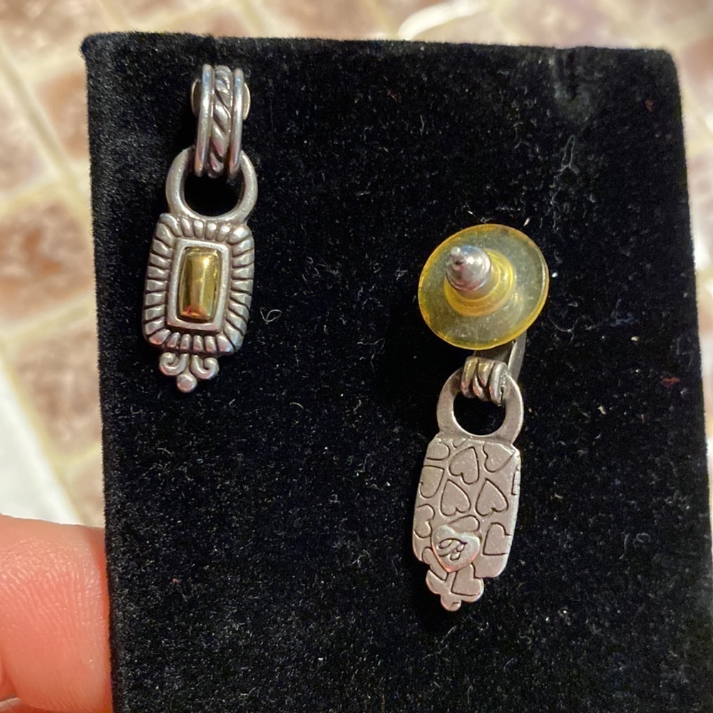 BRIGHTON vintage gold and silver scrolled hoop dangle post earrings - Picture 4 of 5